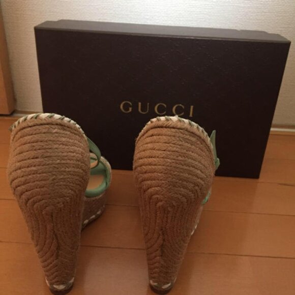 NIB Gucci Mint Green Espadrille Wedge Sandals with Braided Detail - Size 38.5 - Picture 3 of 4